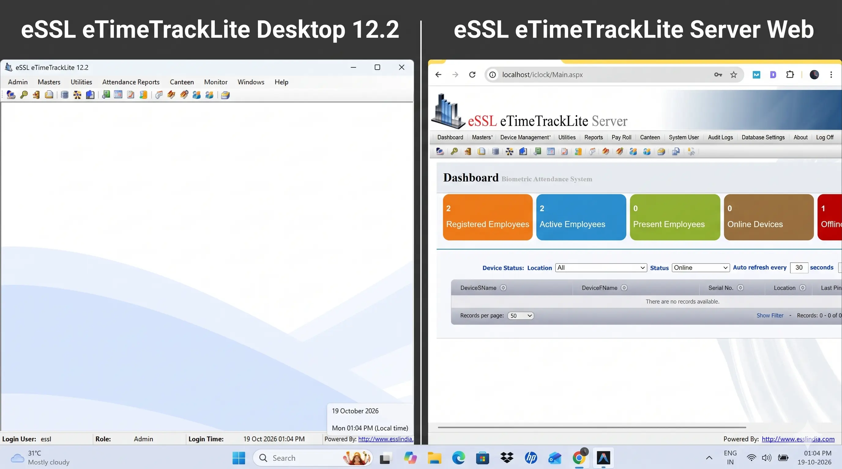 eSSL eTimeTrackLite Desktop 12.2 versus eSSL eTimeTrackLite Server Web Application Comparison