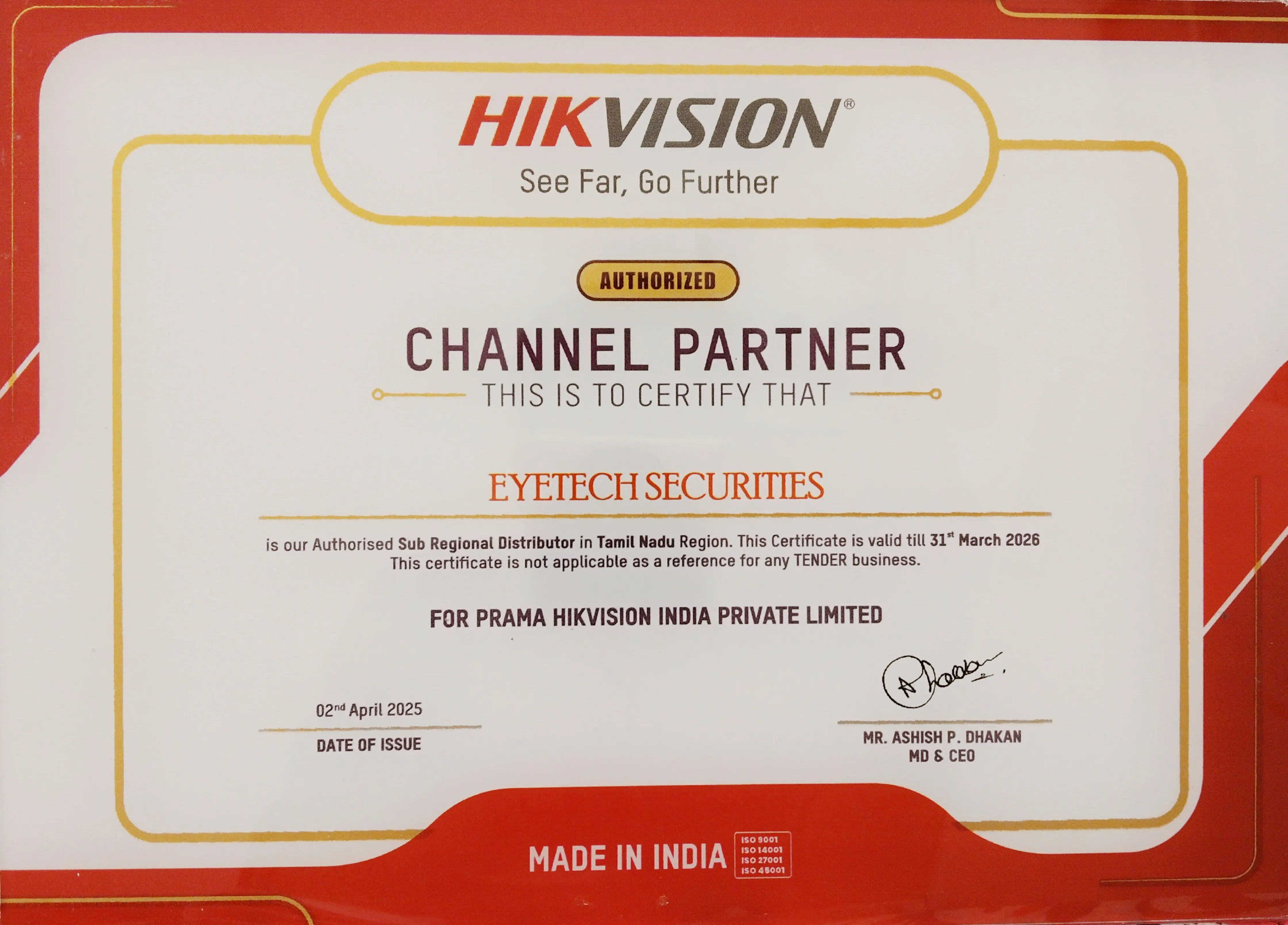 Hikvision Authorized Dealer Certificate