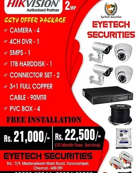 Hikvision/Dahua 4 Camera Package with 1st Year Free Service.

For Enquiry: 🌐:www.eyetechsecurities.