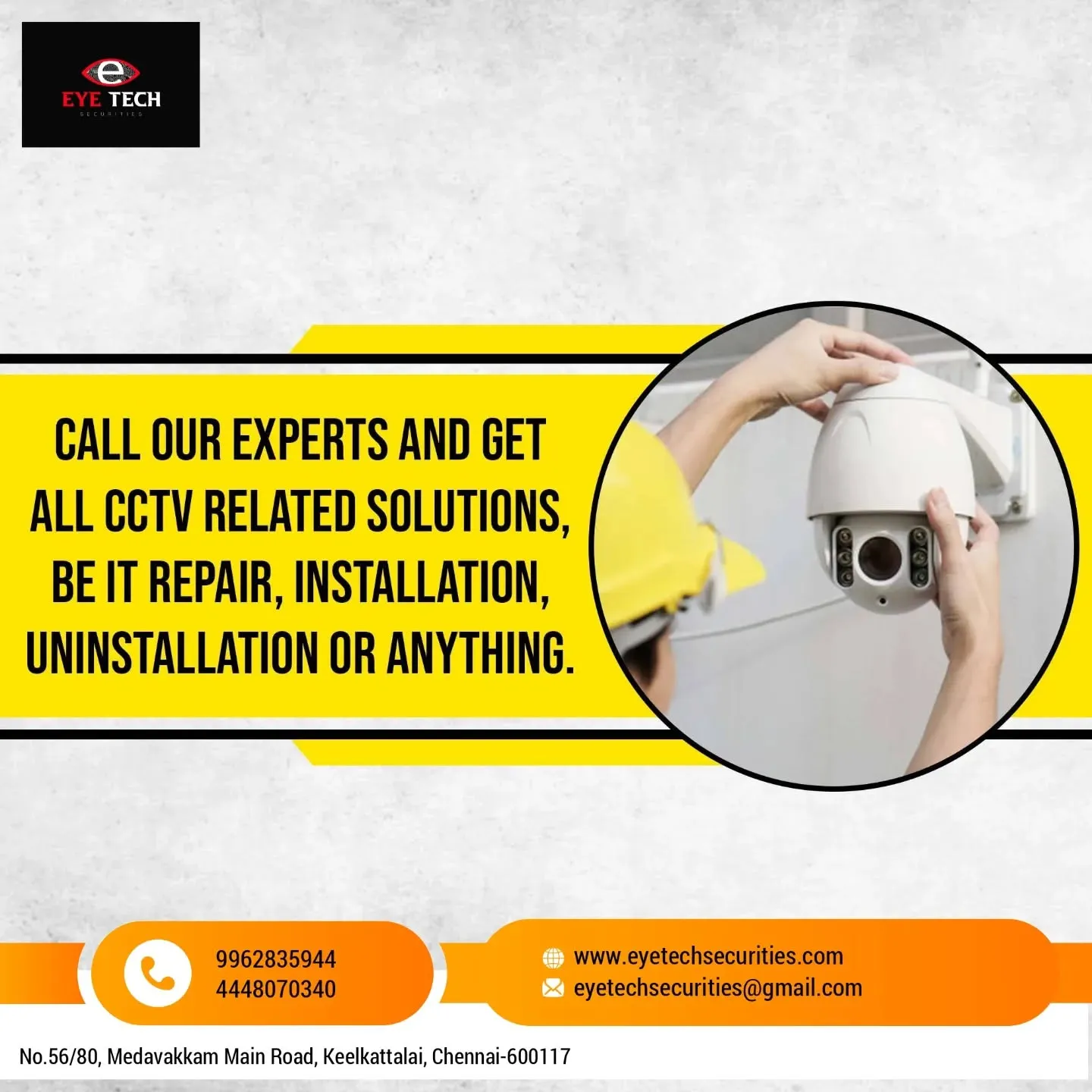 Call us for best surveillance Solution

For Enquiry: 🌐:www.eyetechsecurities.com, ☎️:9962835944 / 0