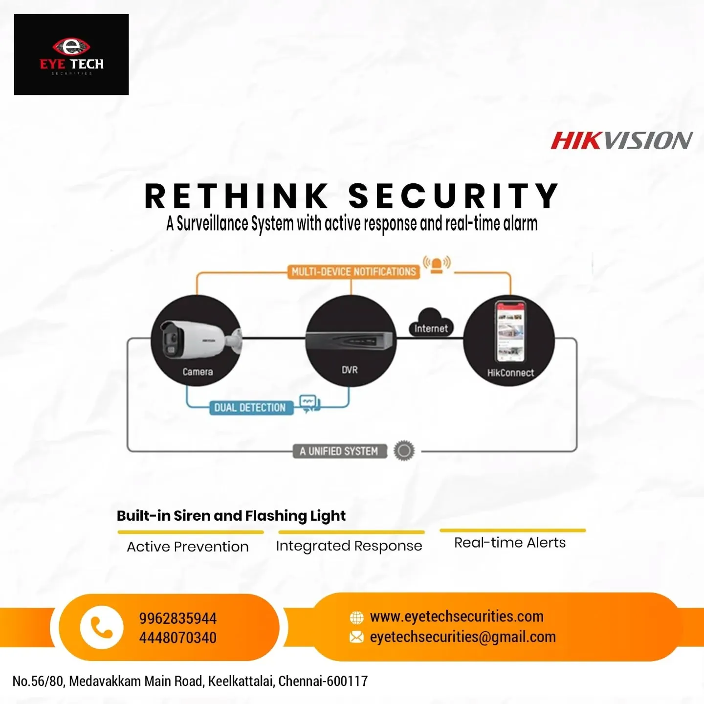 Security system with Active deterrence. Run away the strangers Realtime with Inbuild Siren Camera.


