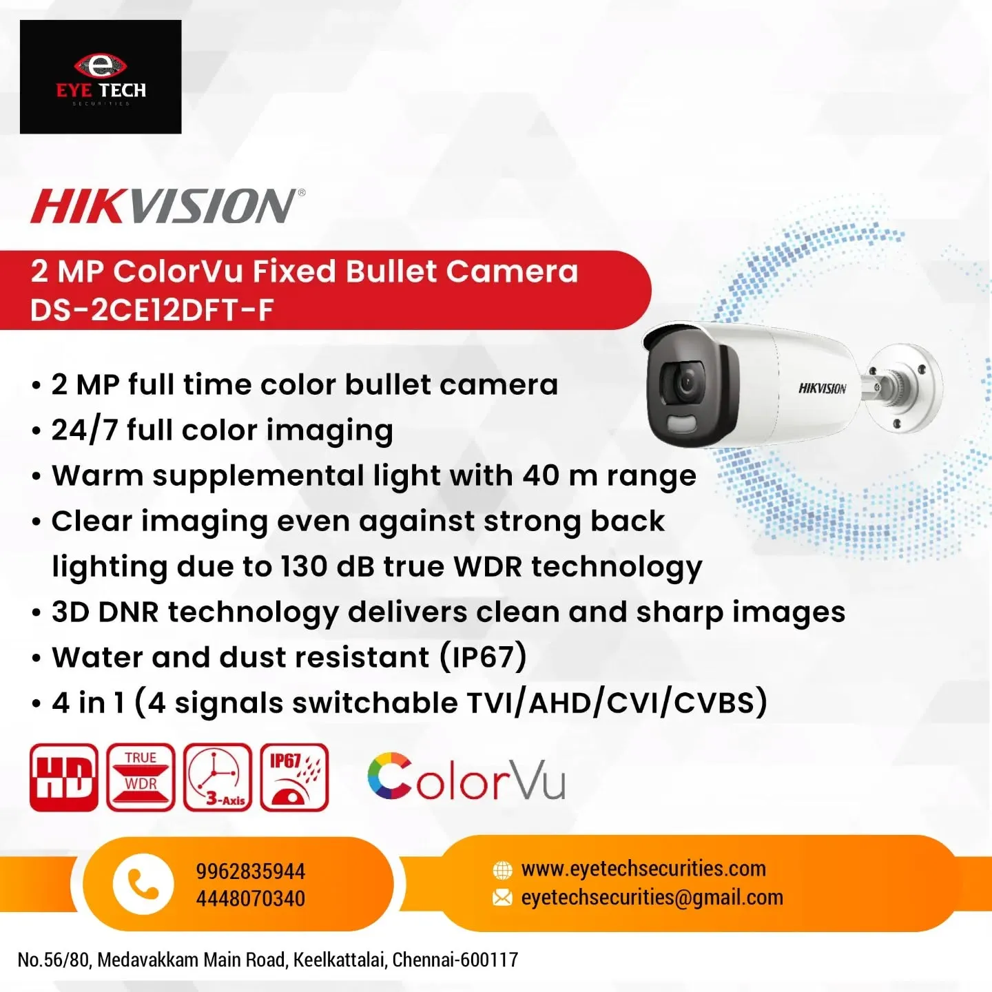 Hikvision 2MP Colorvu Camera

For Enquiry: 🌐:www.eyetechsecurities.com, ☎️:9962835944 / 04448070340
