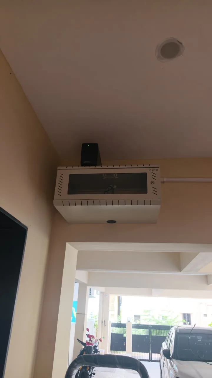 Superlive Plus NVR monitor display showing live AI human detection bounding box feeds at Thendral Avenue Apartment in Medavakkam