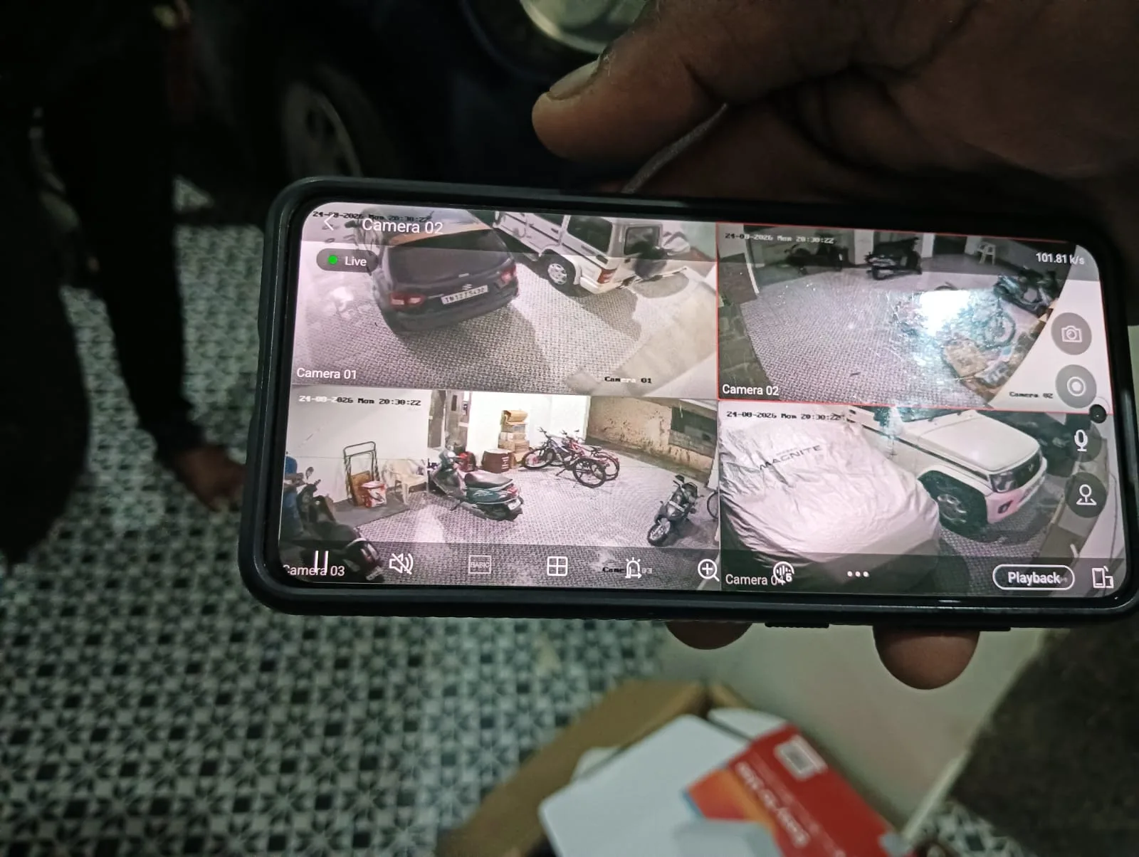 4 channel Hikvision CCTV live mobile view monitoring residential parking vehicles and entrance in Nanganallur Chennai - View 4
